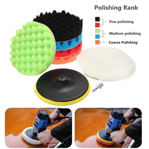 

7pcs 3/5/6/7" high gross polishing waxing buffing pad sponge kit set for auto car truck boat polisher adhesive backer pad tools