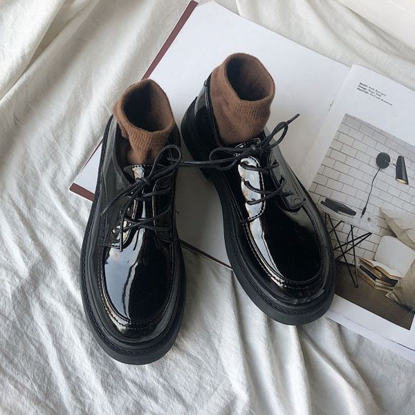 

2019 winter oxford shoes for women fashion ladies flat vintage harajuku casual shoes autumn women's flats leather loafers woman, Black