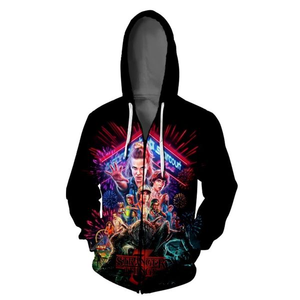 

dropship stranger things 3d oversized hoodie sweatshirt men stranger thing 3 tracksuit streetwear hooded zipper jacket clothes, Black
