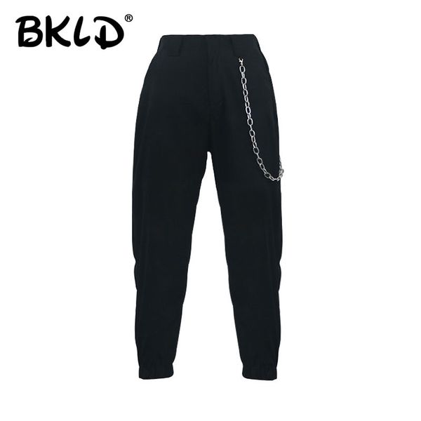 

bkld streetwear cargo pants women casual black high waist loose female trousers with chains ladies harem pants dropshipping, Black;white