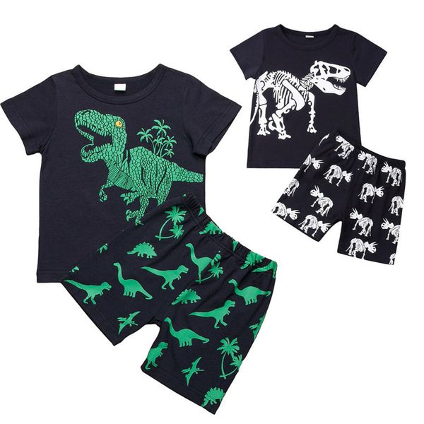 

toddler kids summer outfits fashion clothes set baby boy girl short sleeve t-shirt short pants fashion cartoon dinosaur 2pcs, White