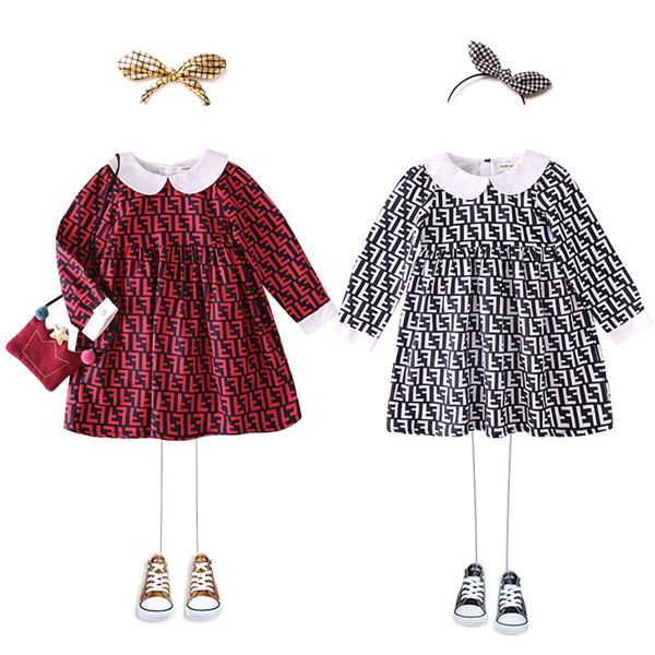 

3 colors ff letter kids girl tutu dress girls princess dress sunsuit loose dresses sundress kids designer clothes girls wholesale tjy726, Red;yellow