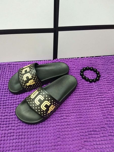 

fashion leather slide sandals slippers men women tiger designer flower printed beach flip flops slipper 38-45, Black