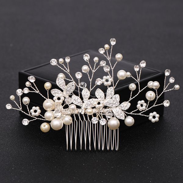 

модные серебряный люкс hiar combs аксессуары для волос цветок pearl crysta женщины назад декоративные расчески для волос свадебные аксессуар, Golden;white