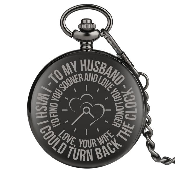 

engraved words to my son to my husband series pocket watch black fob watches classic necklace chain pendant clock souvenir gifts, Slivery;golden