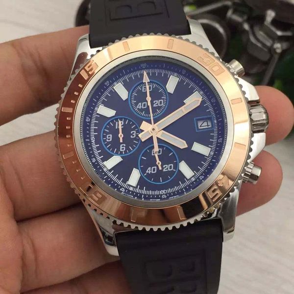 

42mm mens watches superocean satch br 1884 chronomat colt quartz outdoor aerospace black dial rubberr band man wristwatches, Slivery;brown