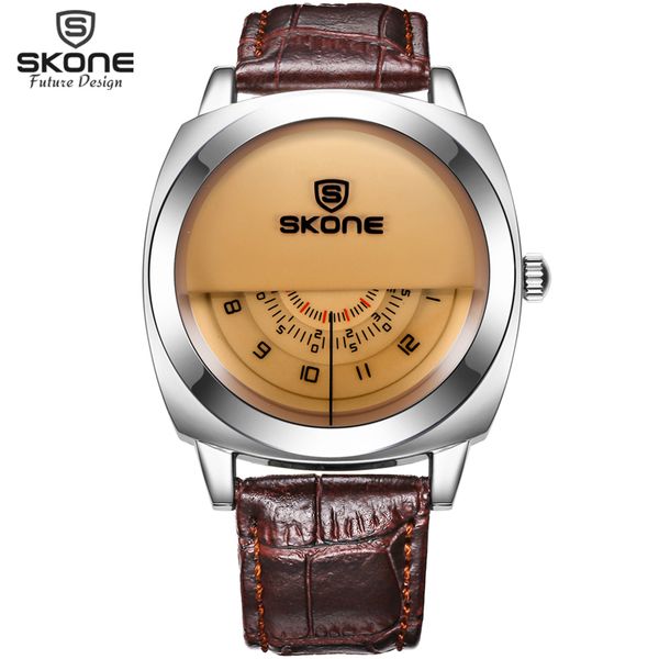 

unique vogue designer skone brand watches men luxury fashion casual leather strap watch quartz wrtistwatch relogio masculino y19052103, Slivery;brown