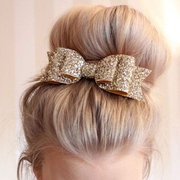 

1 Pcs New Fashion Women Solid Color Hair Clips Lady Girls Sequin Big Bowknot Barrette Hairpin Hair Bow Accessories Headdress