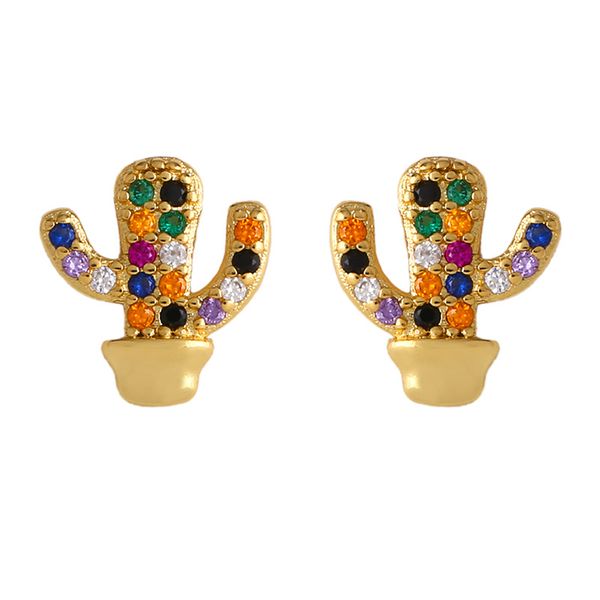 

rainbow zircon cactus ear rings 2019 selling 100% 925 sterling silver devil's eye pendant stud earrings for women gift a30, Golden;silver