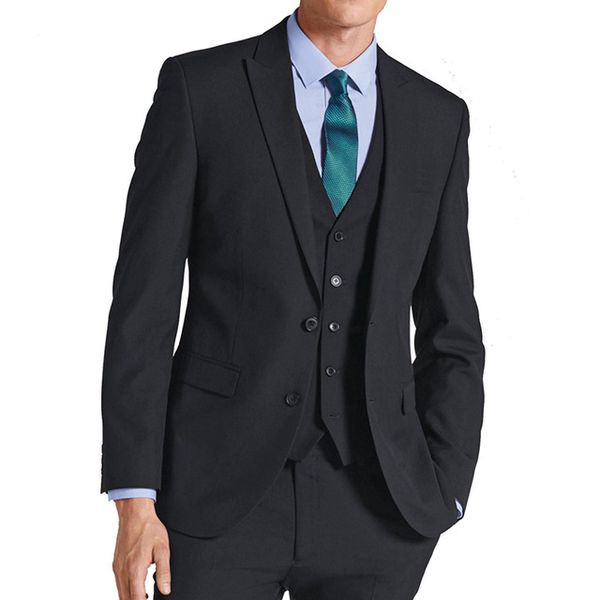 

black wedding groomsmen tuxedos groom wear peaked lapel three piece jacket pants vest custom made business men suits, Black;gray