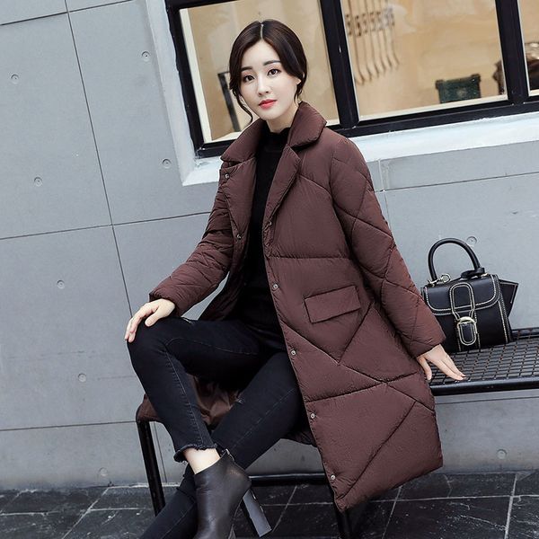 

2019 new arrival long parkas elegant pocket women down jacket thick warmer female jacket chaqueta muje winter parka women, Black