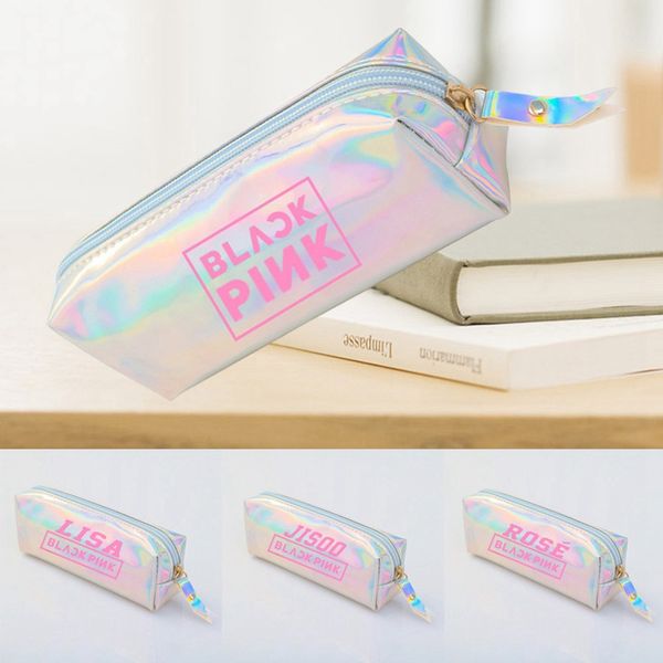 

kpop blackpin colorful laser clear pencil pen case fashion cosmetic makeup bag pencil bag school supplies