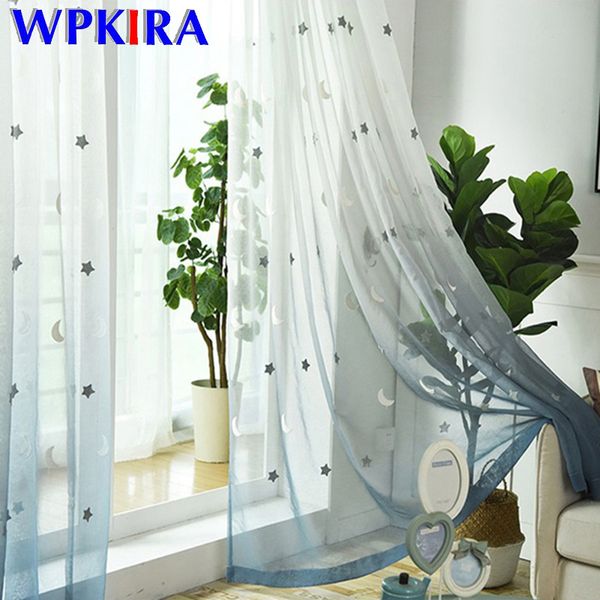 

star and moon gradient grey voile curtain for living room dream embroidered sheer curtain bedroom window tulle m154d3