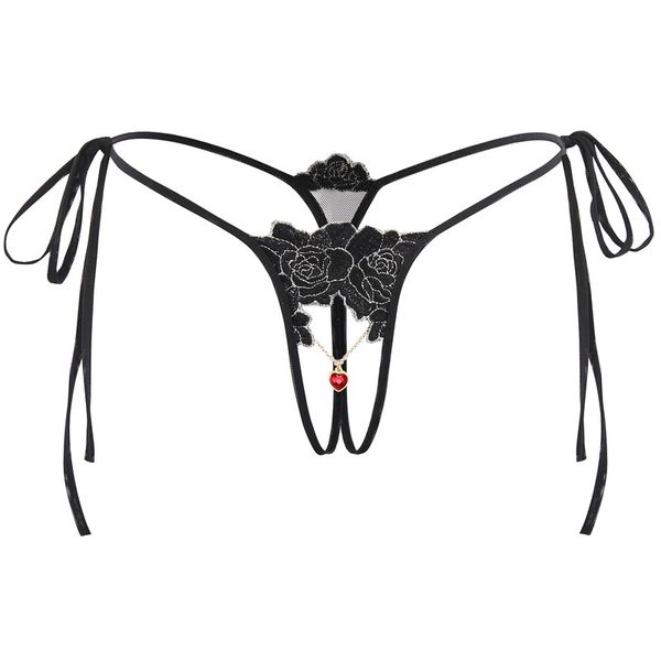 

erotic crotchless panties for lace women crotchless thong transparent embroidery g string tangas women erotic tie tape, Black;pink