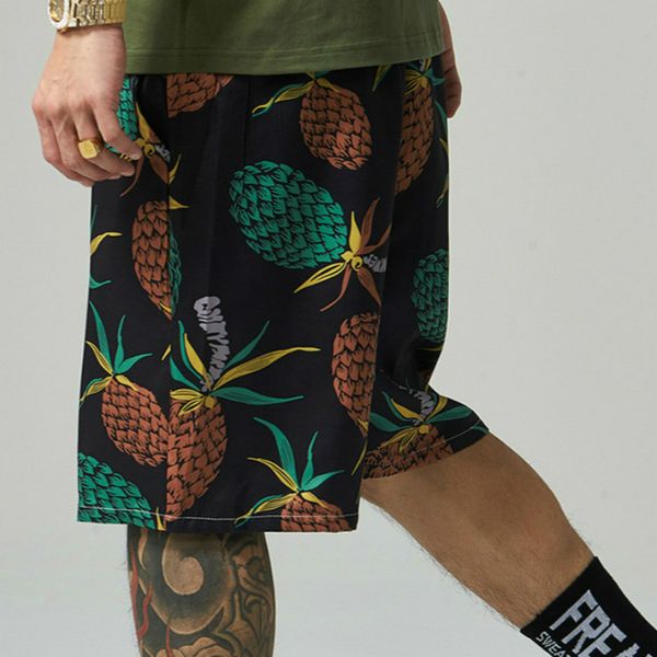 

men's shorts 2021 spring and summer printed casual beach pants, White;black