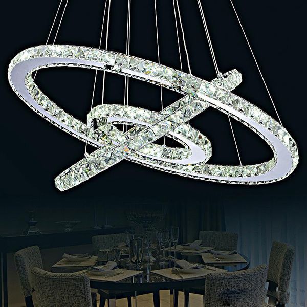 Venda quente venda Quente de Cristal Anel de Diamante de Cristal LED Lustre de Cristal Moderna Luz Pingente Lâmpada 3 Círculos de tamanho diferente posição