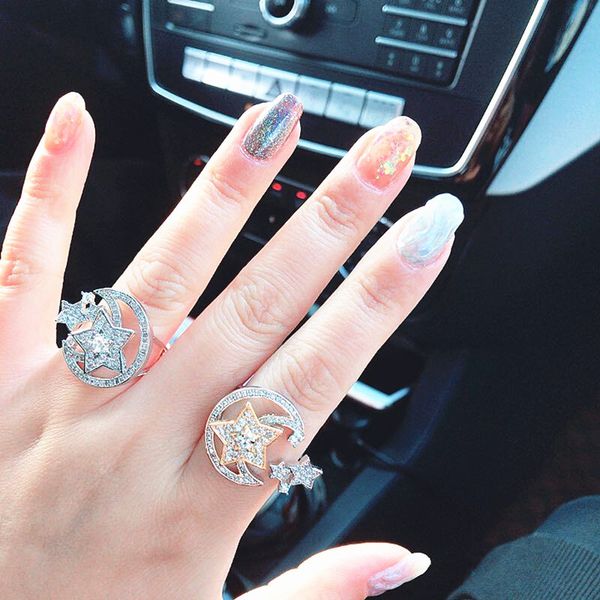 

Tremble doublecolor pentagonal star revolving ring super zircon opening adjustable finger ring Lover Gift