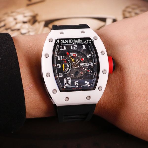 

version new white ceramic case rm030 big date black dial miyota automatic mens watch 030 rubber strap gents sport watches hello_watch, Slivery;brown