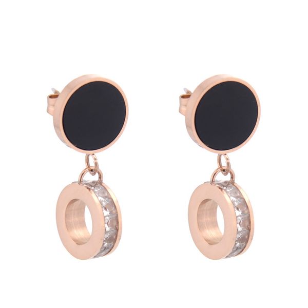 

fashion accessories, titanium steel earrings, zircon earrings, round black bayer flower earrings, Golden;silver