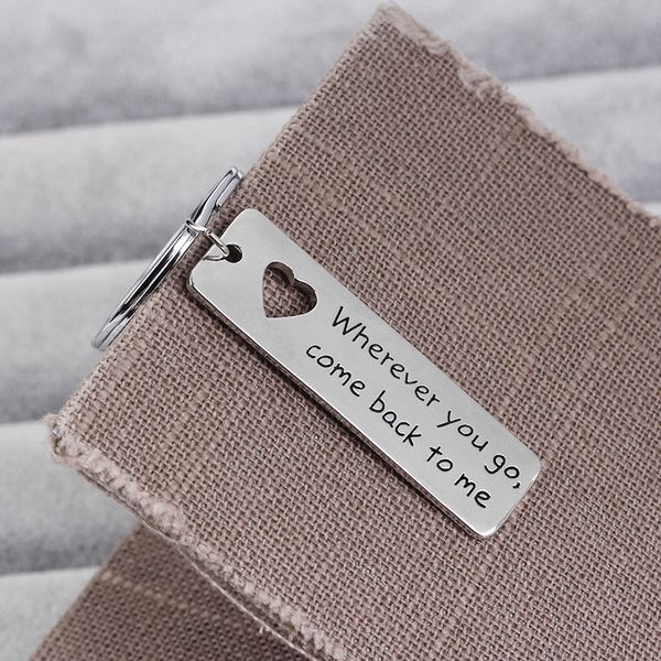 

wherever you go come back to me letter keychains men women key rings for lover dad mom gift ing, Silver