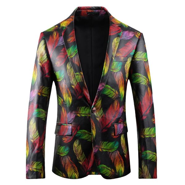 

2019 men's new floral coat spring and autumn new men's suit jacket fashion single-breasted slim suit jacket, White;black