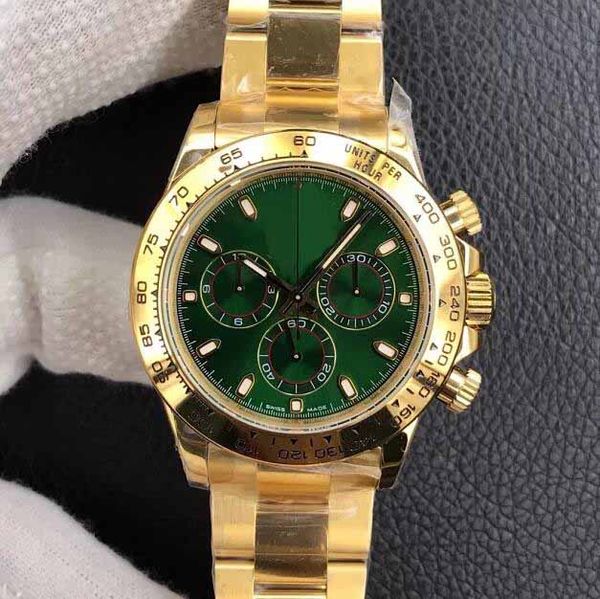 

luxury men's automatic cal.4130 eta movement chronograph golden green dial yellow gold 904l steel 116508 cosmograph men watches, Slivery;brown