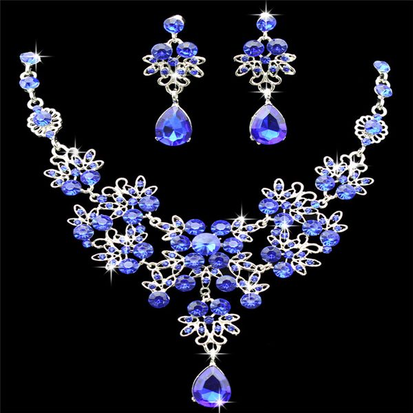 

fashion rhinestone necklace earrings new set crystal women wedding jewelry chic, Silver