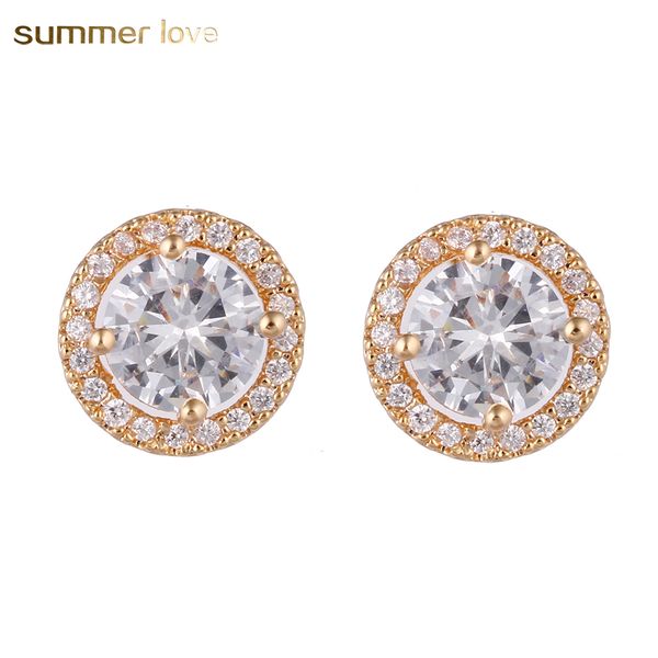 

fashion crystal stud earrings cz zircon romantic round gold silver colors earring for elegant girls women, Golden;silver