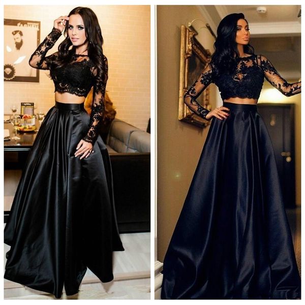 

2021 black lace аппликации два кусочек a-line пром платье поезд стреловидность modest vestidos de soiree вечер партия платье макси платье