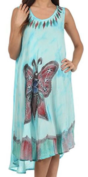 

sakkas butterfly tie dye tank sheath caftan mid length dress, Black;gray