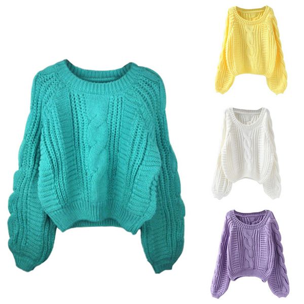 

cysincos autumn loose thick sweater winter new knitted sweater women's high-necked pullover short paragraph knit shirt, White;black