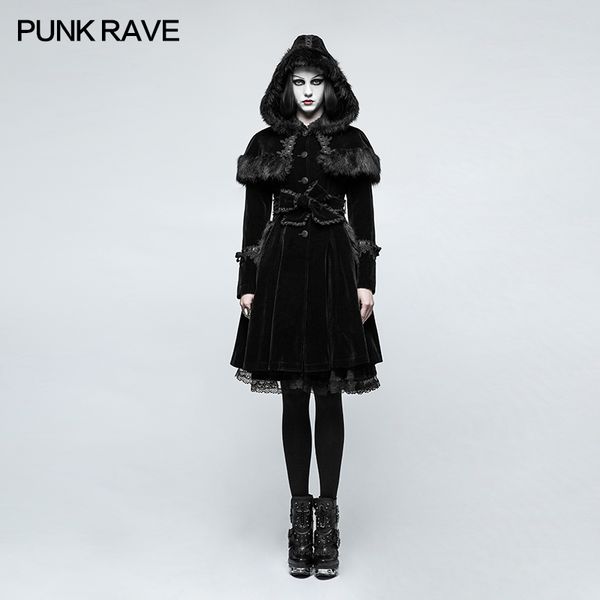 

punk rave fashion gothic lolita women jacket winter punk gorgeous christmas long coat casual hooded witch cosplay long jacket, Black;brown