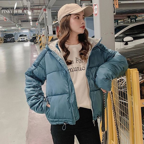 

pinkyisblack 2019 causal ladies cotton padded jacket short autumn winter wadded jacket women hooded winter coats female parkas y190926, Black;white
