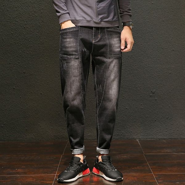 

2019 new jeans men's harlan pants large size loose trousers streetwear hiphop ripped jeans for male destroyed denim trousers, Blue