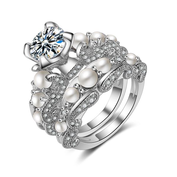 

seanlov imitation pearl wedding engagement rings for woman fashion finger rings bridal jewelry silver color ring sets