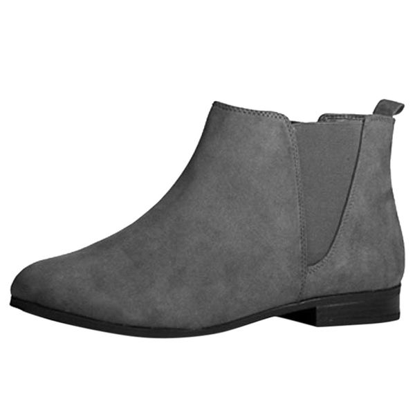 

womens ankle boots leather female elasticated tab low block flat snow booties heel round toe footwear autumn work shoes boots, Black