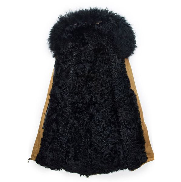 

comfortable real black lamb lined with hood male winter outwear real lamb fur jackets, Tan;black