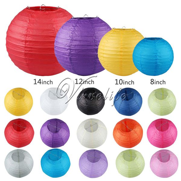 

5pcs/lot 8" 10" 12" 14" chinese round paper lanterns lamp birthday wedding party xmas hanging gifts craft festival venue