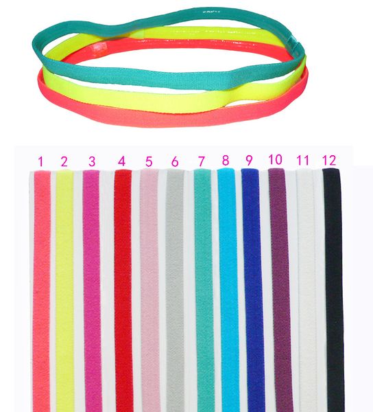 

12 colors solid cotton headband sports softball sweatband hair band bandage on head turban bandana elastic aale257, Slivery;white