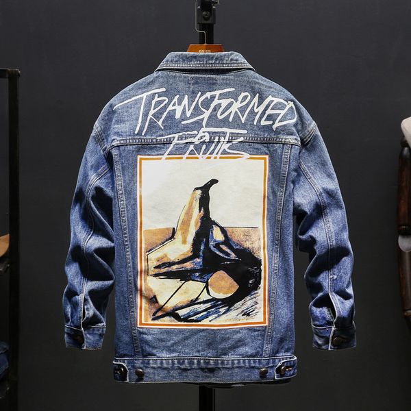 

2019 new men's denim jacket fashion print slim hip hop street cowboy coats spring autumn casual outerwear male brand clothes, Black;brown