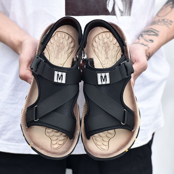 

2019 new men sandals summer flip flop mens leather beach sandals vietnam shoes gladiator outdoor close toe slippers, Black
