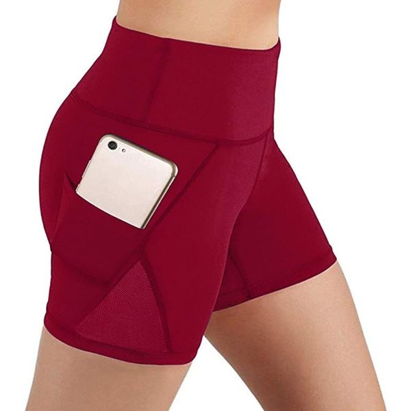 

yoga shorts ladies solid color breathable fitness pocket yoga shorts ladies sports running fitness clothes #yl5, White;red