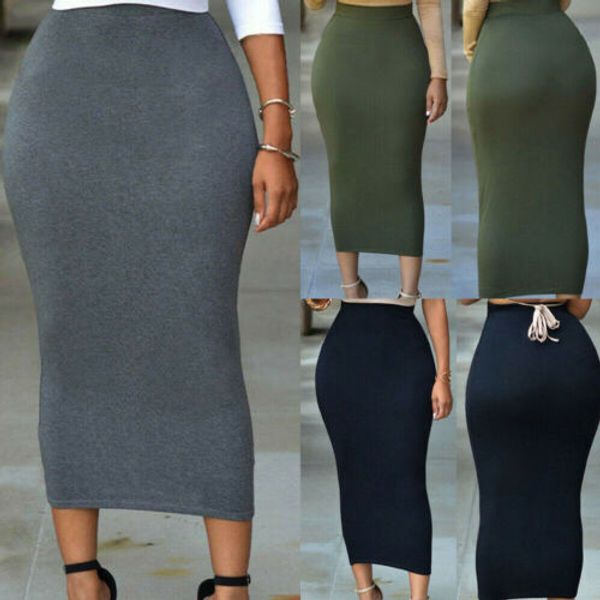 

fashion women thick skirt bodycon slim high waist stretch long pencil skirt plus size new s-2xl, Black