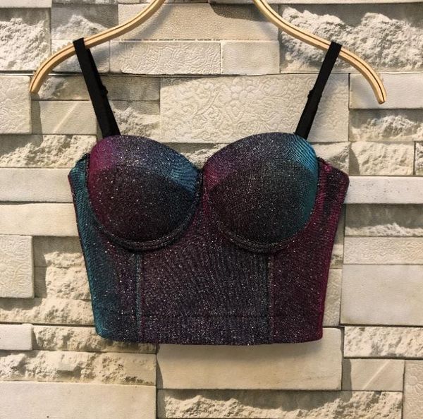 

топ мода сверкающих тканей на бретельках брюхо-днище короткие тройники сексуальный женский клуб одежда сексуальный женщин дизайнер, White