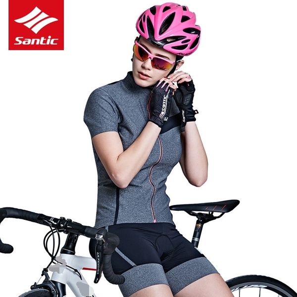 

santic women cycling jersey short sleeve jersey bike bicycle clothing spring summer breathable cycle wear shirt high tech fabric, Black;red