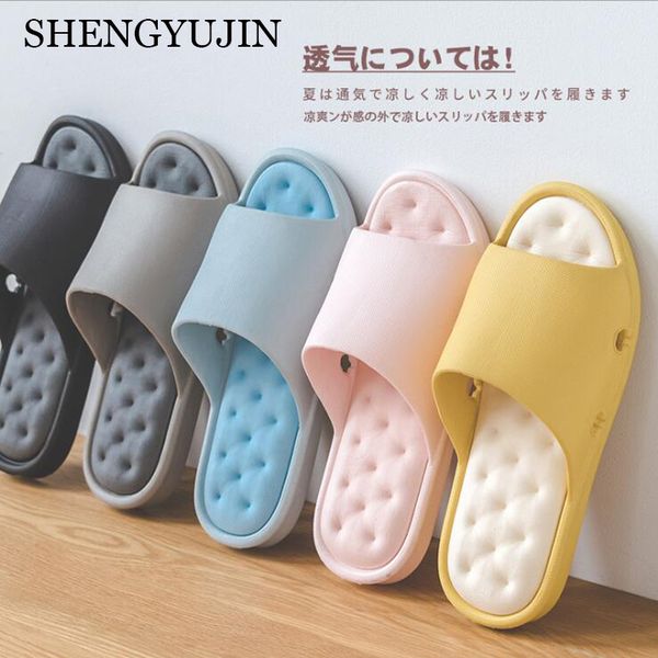 

shengyujin 2019 summer bathroom bath home slippers men and women couple non-slip thick-bottom indoor eva plastic slippers male, Black