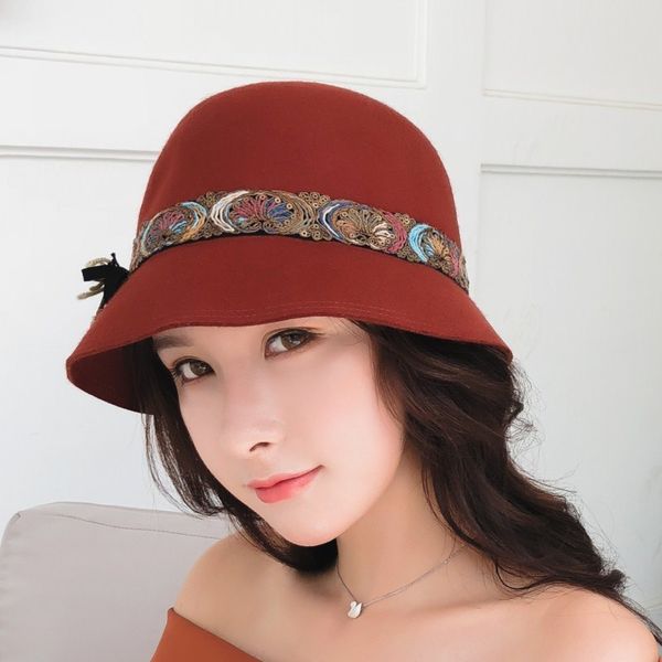 

korean casual hat woolen british dome hat female wild fisherman hat, Blue;gray