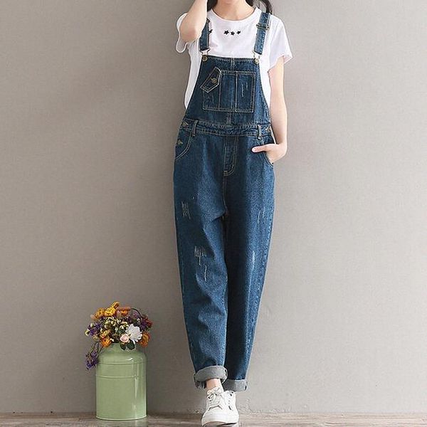 

womens jumpsuit denim overalls women 2019 new casual loose strap ripped jeans plus size female trousers jumpsuits wf189, Black;white