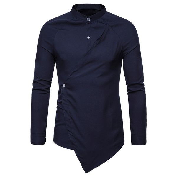 

2019 men's shirt new brand button down irregular long sleeve shirt men solid color shirts casual slim fit male party clothes, White;black