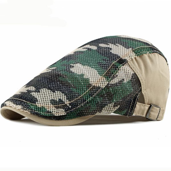 

ht2481 beret cap summer sun hats for men women breathable men trucker mesh cap adjustable camouflage ivy newsboy flat berets, Blue;gray